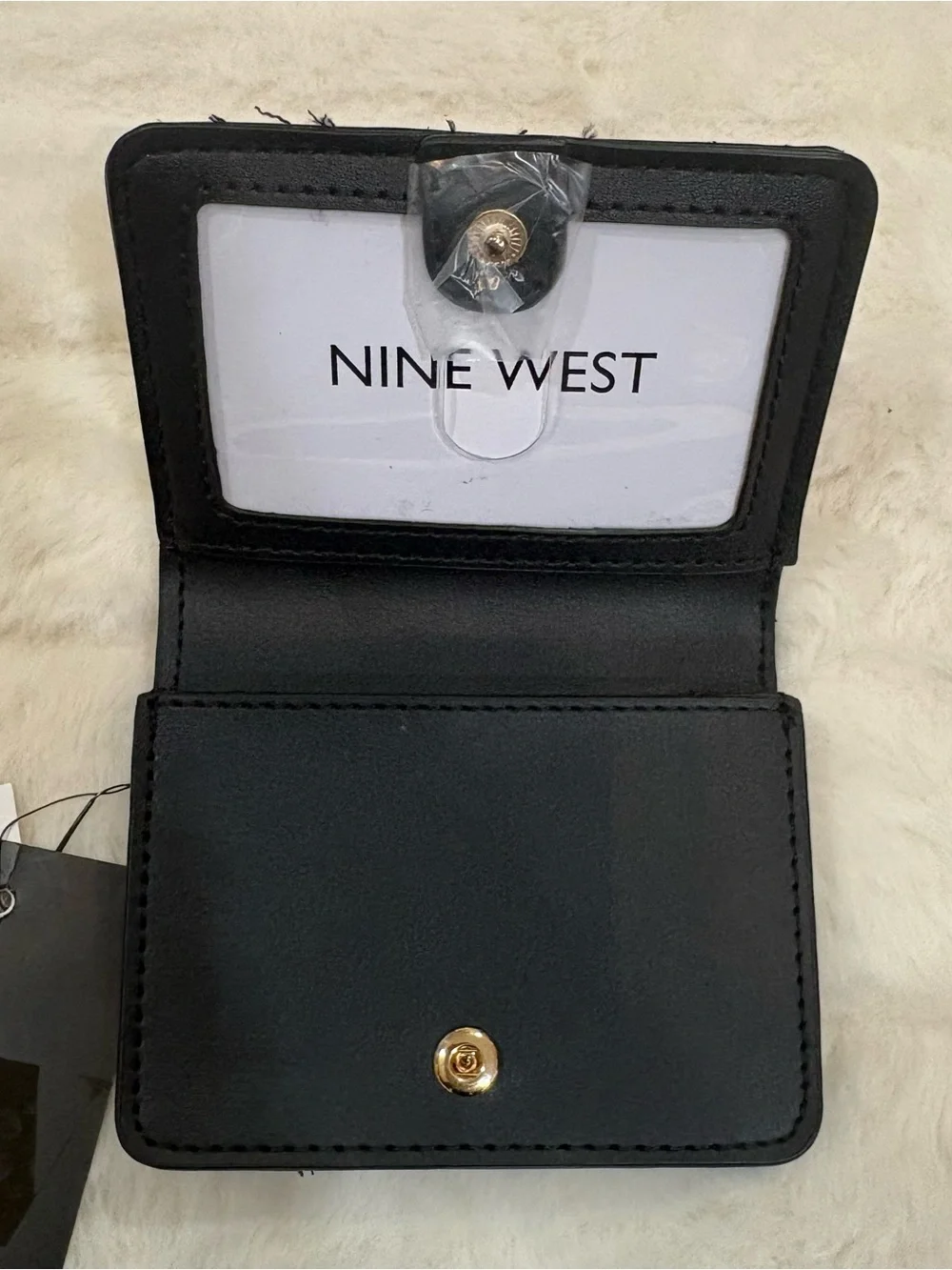 Nine West Black Embossed Logo Wallet with Gold-Tone Accent